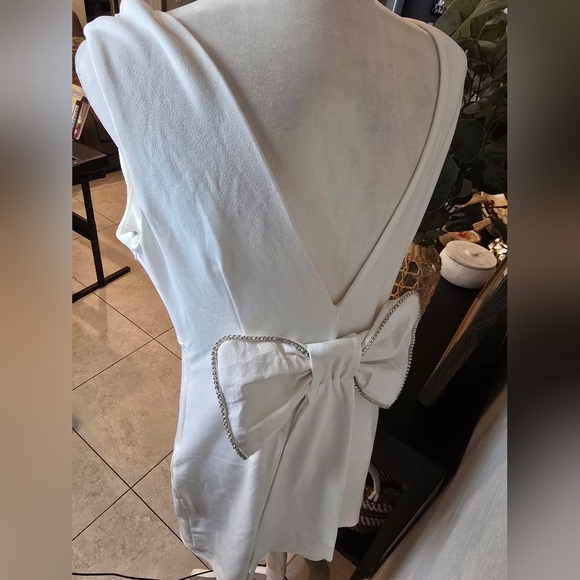 New York & Company Lena Bow Back White/ Silver Mini Dress Gown Size L - Picture 8 of 8